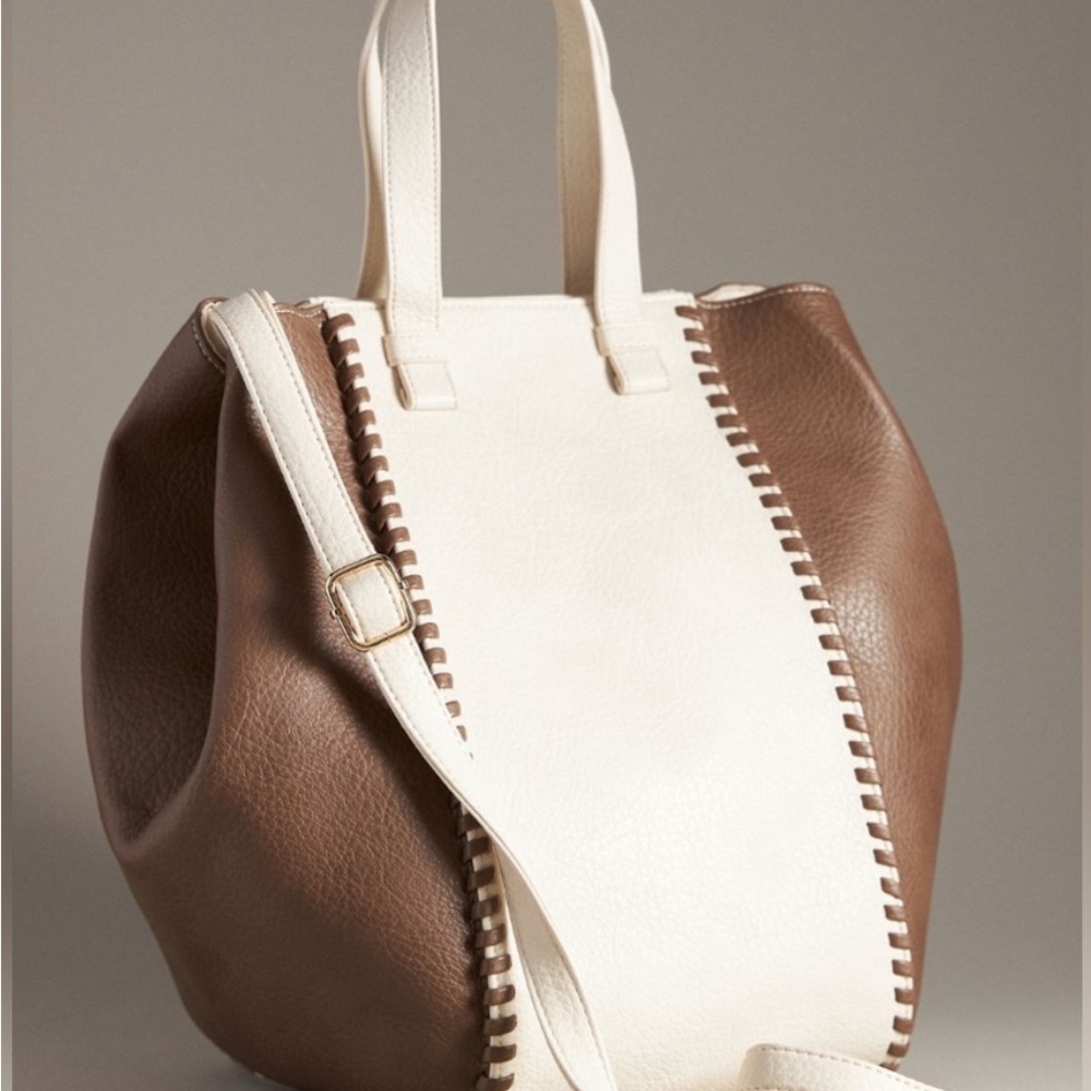 Anthropologie Brown and Cream Tote Bag